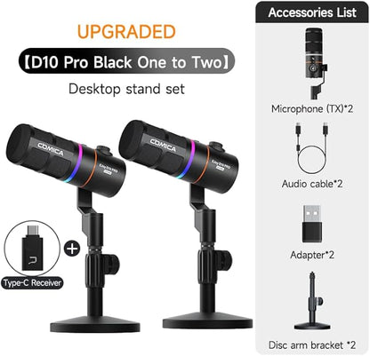 EJoy D10 PRO Combo Dual-Channel Wireless USB Gaming Microphone – RGB Dynamic Mic