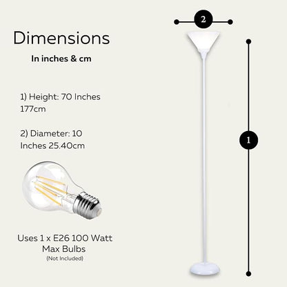 LIGHTACCENTS White Torchiere Floor Lamp - Floor Lamps for Living Room, Bedroom Standing Lamp, Modern Living Room Decor, 70-Inch Pole Light with Opal White Cone Shade - Stylish Tall Lamp
