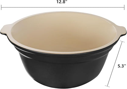 Zing Ceramic Mixing Bowls 5 Qt for Kitchen, Large Salad Bowl, Colorful Vibrant Nesting Bowls for Cooking, Baking, Prepping, Serving, Salad, Housewarming Gift, Microwave Dishwasher Safe, Black
