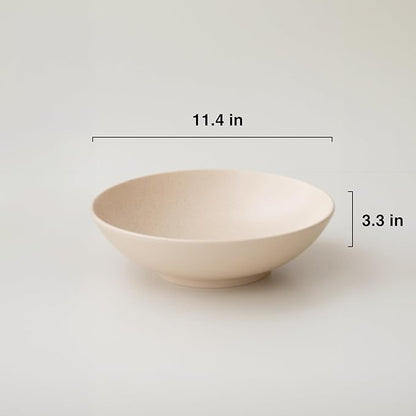 WENSHUO Large Salad Bowl, Ceramic Stoneware with Reactive Glaze, Serving & Mixing, 2Qt (Ink Spot Brown) (Oat Beige)