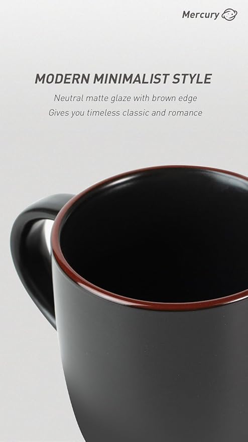 famiware Mercury Coffee Mugs 13 oz, Coffee Mugs Set of 6 with Handle, Cups for Latte, Hot Tea, Cappuccino, Mocha, Cocoa, Black