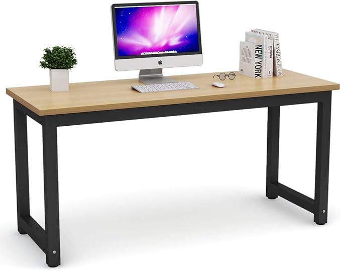 Tribesigns Computer Desk, Large Office Desk Computer Table Study Writing Desk for Home Office, Walnut + Black Leg, 63 X 23.6 inch
