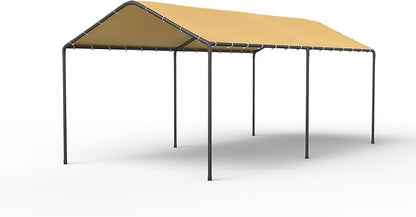 GOJOOASIS 10x20 Carport Heavy Duty Portable Garage Shelter Metal Car Canopy Tent with UV-Resistant & Weatherproof Top Cover for RV & Vehicles (Yellow, 10x20 Without sidewalls)