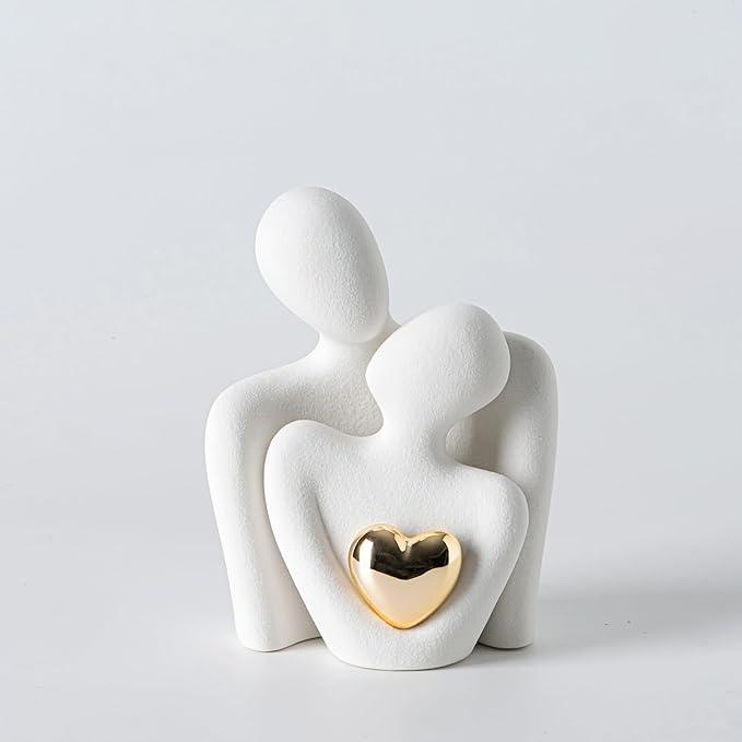 Hugging Couple Statue Ceramic Lover Figurine Home Decor is a Romantic Gift for Her on Wedding Anniversary and Valentines, TV Stand Decoration Knick Knacks for Shelves (M)