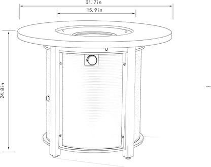 32" Propane Gas Fire Pit Table, 50000 BTU Round Steel Fire Pit with Lid & Glass 2 in 1 Fire Pit Table Rock for Outside Patio Deck Garden Courtyard