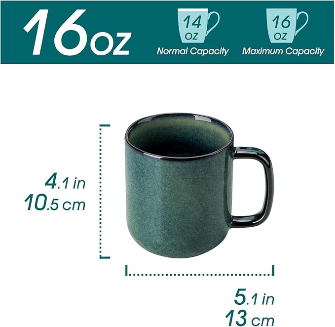 vancasso STARRY Coffee Mugs Set, 16 oz Ceramic Coffee Cups for Americano Hot Tea Iced Coffee Cold Brew Cocoa Milk Stoneware Mugs Set of 6, Dishwasher & Microwave Safe, Green