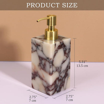Natural Marble Soap Dispenser for Bathroom and Kitchen Countertop - 5.41 Ounces Hand Lotion and Liquid Stone Shampoo Laundry Bottle with Pump (1, Calacatta Viola, Rectangular Bottle)