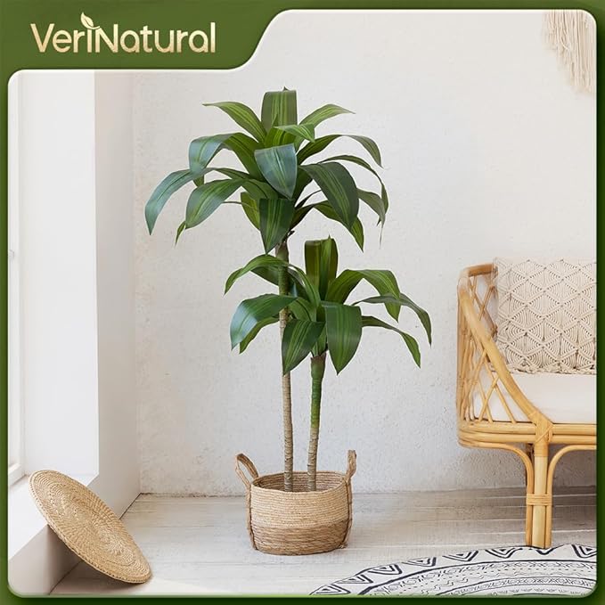 Artificial Dracaena Tree, 4FT Tall Fake Plants with UV Resistant Leaves, Faux Tropical Yucca Trees for Indoor Outdoor, Potted Large Floor Plant for Home Decor Living Room Porch, VN123