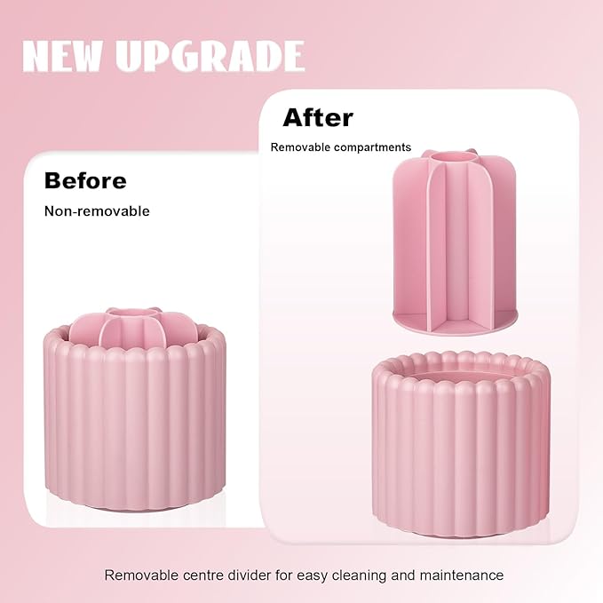 Anyoifax 360 Rotating Makeup Brush Holder 7 Slots Make Up Brush Organizer Removable Spinning Cosmetic Brushes Storage Pen Holder for Vanity, Dresser, Desk, Pink