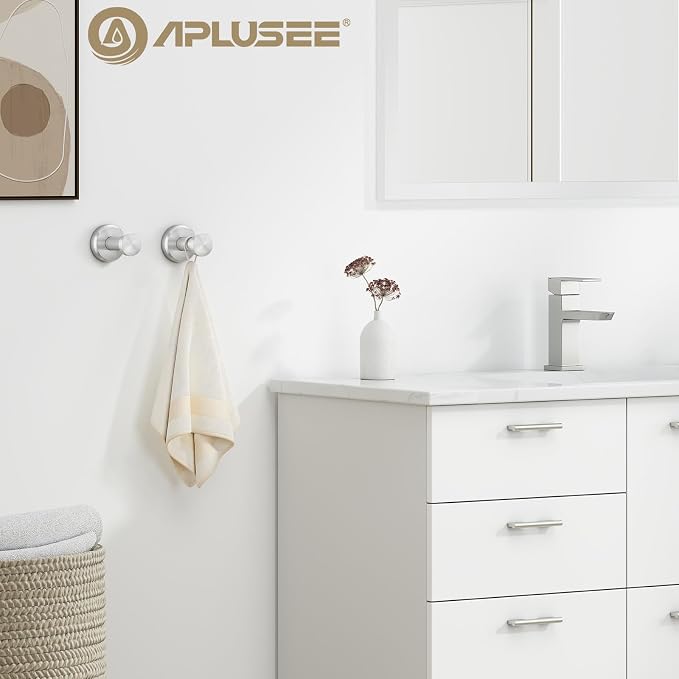 APLusee Brushed Nickel Bathroom Towel Hooks, 304 Stainless Steel Coat Hook 2 Pack, Heavy Duty Towel Hanger for Bathroom, Wall Mounted