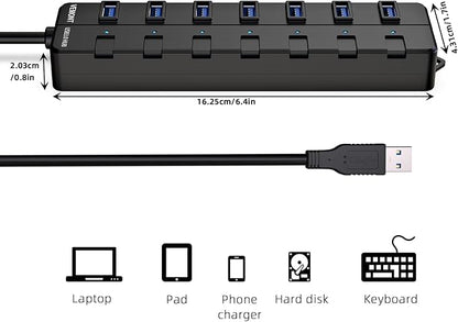 VEMONT 7-Port USB 3.0 Hub Suitable
