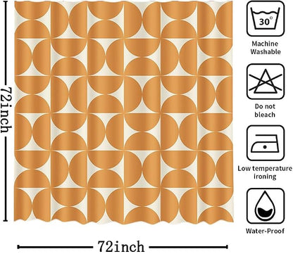 MEHOFOND Vintage Yellow Shower Curtain Modern Mid Century Abstract Geometric Bathroom Curtain Boho Retro Classic 1950S 60S Bathtub Decor Fabric Waterproof Bath Curtain with 12 Hook 72x72 Inch