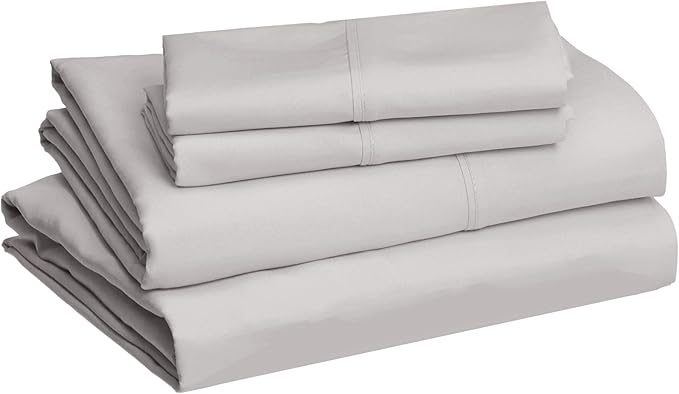 Amazon Basics Lightweight Super Soft, Wrinkle-Free Easy Care Microfiber 4 Piece Bed Sheet Set with 14-Inch Deep Pockets, King, Light Gray, Solid