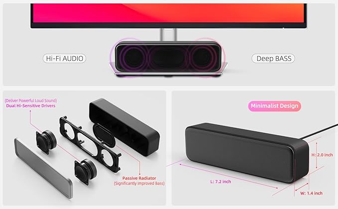 Computer Speakers for Desktop PC, External Speakers for Laptop, Mini Computer