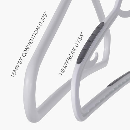 Neatfreak Slim Non Slip Hangers - Space Saving Set of 10 With Lingerie Hooks and Pants/Accessories Bar - Patented W Frame White Plastic Hangers