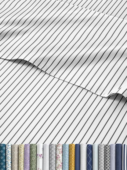 Striped Sheets - Black & White Striped Sheets - 1 Flat & 1 Fitted & 2 Pillowcases w/ Deep Pockets – Wrinkle & Fade Free - Soft, Breathable and Cooling – Luxury Pinstripe Bedding - Queen Size Bed Set
