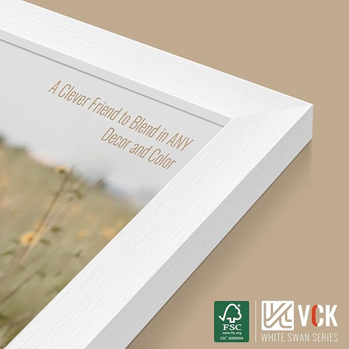 VCK 8x10 Picture Frames, White Solid Wood Picture Frame, Textured Exclusive Wall Gallery Frame