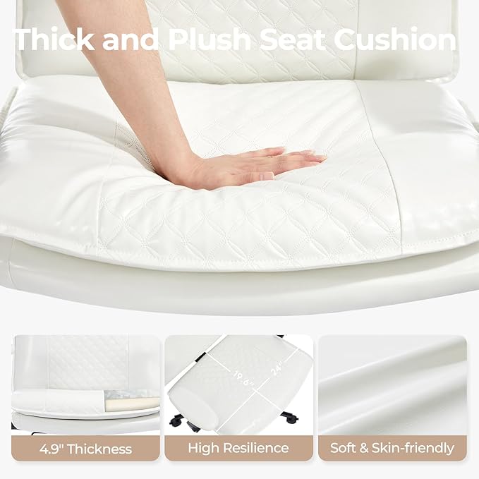 Criss Cross Chair with Flip-Up Arms and Lockable Wheels, Leather Cross Legged Office Desk Chair，Wider 125°Tilting Adjustable Swivel Computer Chair for Home, Apartment, Bedroom,White