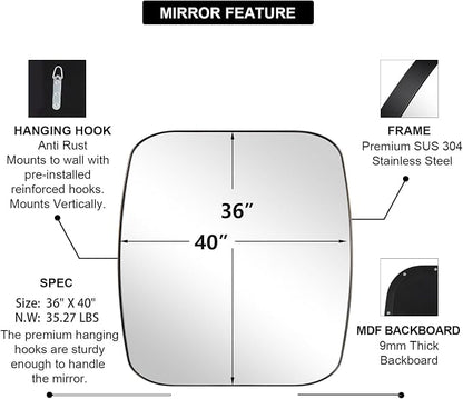ANDY STAR Bronze Oblong Mirror, 36x40 Inch Brushed Bronze Oval Mirror for Bathroom with Stainless Steel Metal Frame, Wall Mouned for Bathroom, Living Room, Entryway