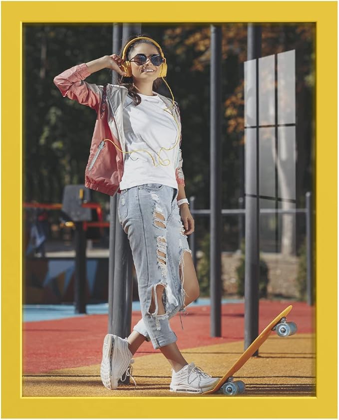 Renditions Gallery 11x14 inch Picture Frame High-end Modern Style, Made of Solid Wood and High Definition Glass Ready for Wall and Tabletop Photo Display, Yellow Frame