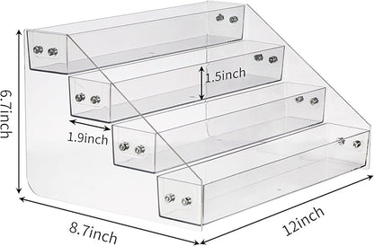 Acrylic Spice Rack, Tiered Spice Rack Shelf Seasoning Organizer for Countertop, Cabinet, Pantry, Kitchen Storage - 4 Tier