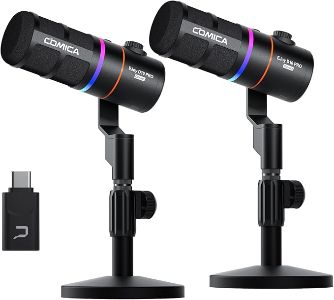EJoy D10 PRO Combo Dual-Channel Wireless USB Gaming Microphone – RGB Dynamic Mic