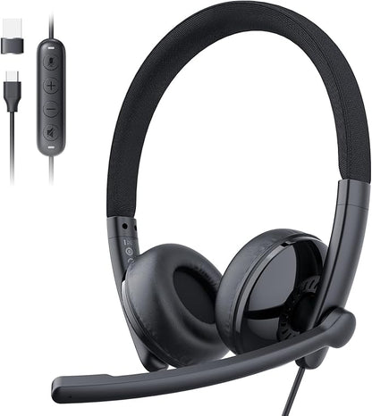 EMEET HS50 Wired Headset with Mic, On-Ear Computer Headphones with Noise