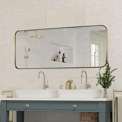 ANDY STAR 18" x 48" Full Length Wall Mirror, Large Brushed Gold Mirror for Bathroom, Rounded Corner Rectangle Body Mirror for Floor and Leaning