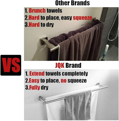 JQK Double Towel Bar Black, 39 Inch 304 Stainless Steel Thicken 1mm Towel Rack for Bathroom, Bath Towel Holder Matte Black Wall Mount, Useable Length 36 Inch, TB100L36-PB