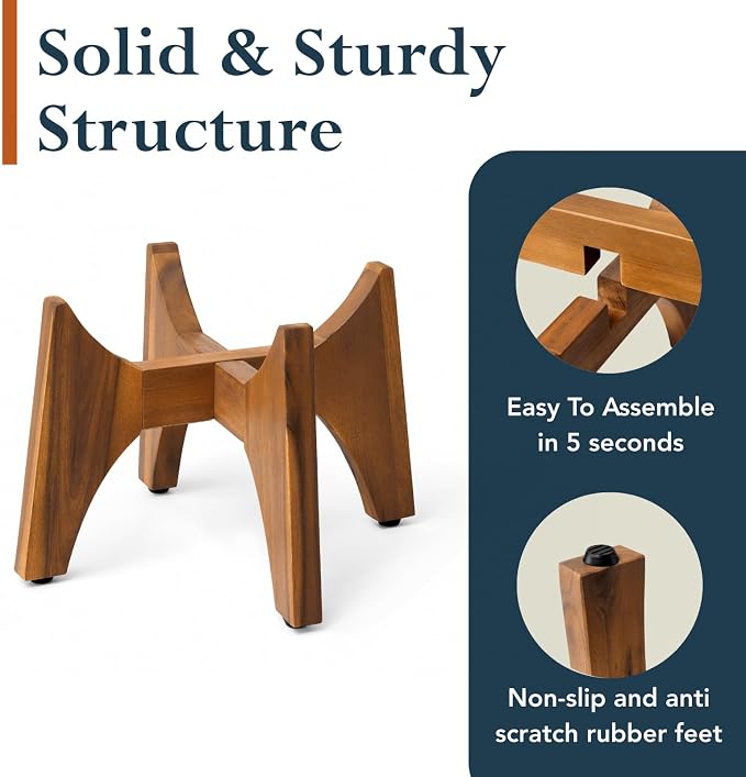 KUTE NEST 11.5" H x 17.9" W Acacia Solid Wood Plant Stand, Mid Century Plant Holder for Outdoor & Indoor Use, Ideal for Corso & Arco Planter, Walnut Finish for Modern Home (Walnut, Low - Medium)