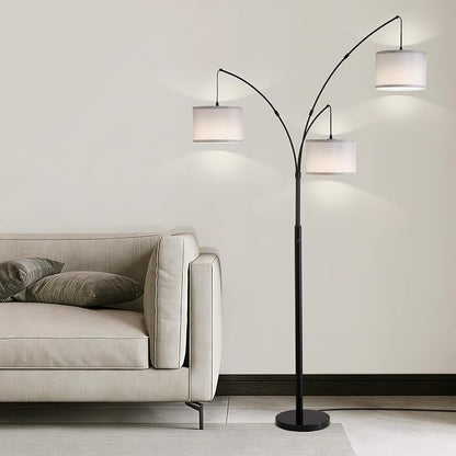 Netin 3 Light Arc Floor Lamps for Living Room, Led Floor Lamp with Remote Control, Modern 80" Tall Standing Lamp with Gray Shades, 3 Color Temperature, Mid Century Tree Floor Lamp for Bedroom, Office