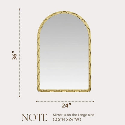 Uniclinens Gold Arched Mirror Decor - Large Vintage Scalloped Mirror Decor with Metal Frame, Wavy Decor Mirror for Nursery,Entryway,Fireplace,Living Room,Hallway,Bathroom,24"X36"