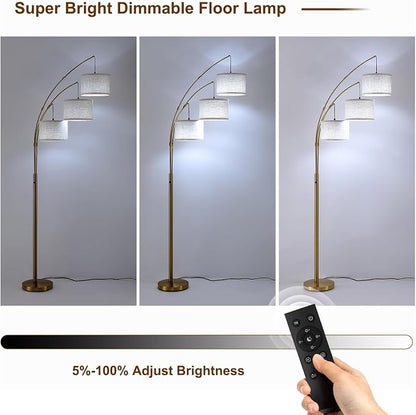 Gold Floor Lamps for Living Room, Super Bright Arc Floor Lamp with Remote Control, 3 Light Tall Floor Lamps with Stepless Dimmable, 80" Mid Century Tree Floor Lamp for Bedroom, Office