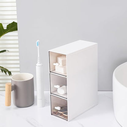 Plastic 3 Drawer Organizer for Cosmetic Storage, Desk Organizer, Makeup Organizer for nail polish, Lipstick, Brushes, Jewelry, Skincare, Bathroom Organization Boxes - White