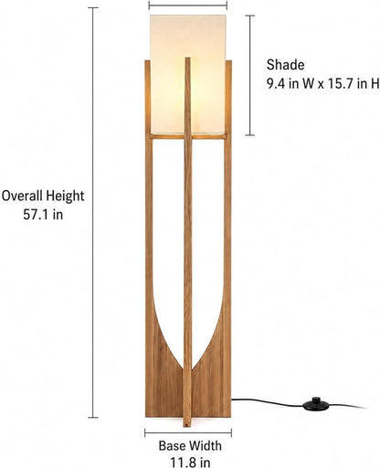 Solid Wood Floor Lamp, 57.1" Mid Century Modern Standing Lamp with Arch Base & Brass Hardware, Linen Shade for Living Room Bedroom Reading Corner, Walnut (LED Bulb Included)