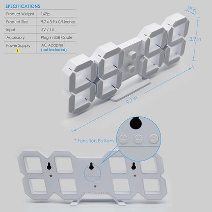 KOSUMOSU 3D LED Digital Wall Clock, Large Display Table/ Desk Clock