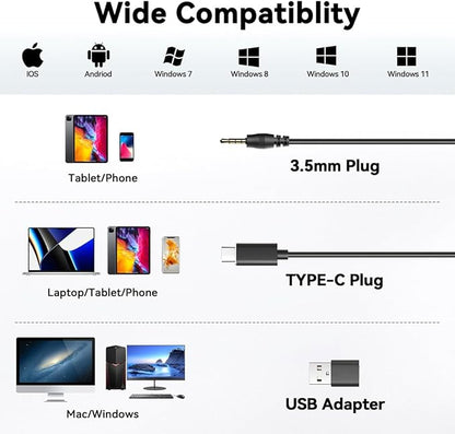 Wantek Headset with Microphone for PC Wired Headphones
