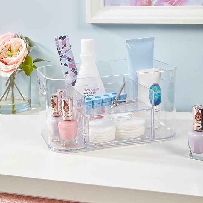 STORi Bliss Clear Makeup Organizer for Countertop, Divided Bathroom Organizer & Storage Drawer, Makeup Brush Holder, Cosmetic & Nail Polish Organizer, Made in USA