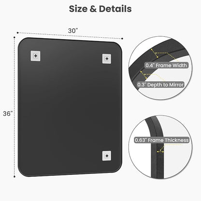 30x36 Inch Matte Black Bathroom Vanity Mirrors | Flush Mount Deep Set Metal Wall Mirror for Over Sink | HD Shatterproof Glass, Rustproof | 1 Pack