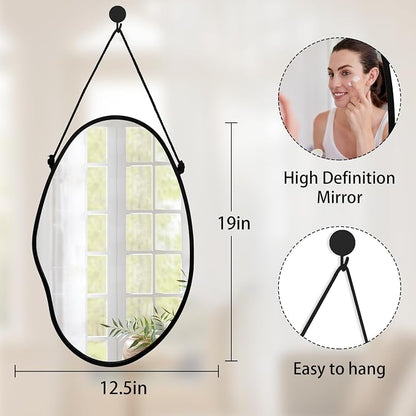 Bedroom Wall Mirror Irregular Black Frame Asymmetrical Mirror for Wall Vanity Bathroom Living Room Bedroom Entryway Hallway Modern Unique Decorative Artistic Hanging Mirror