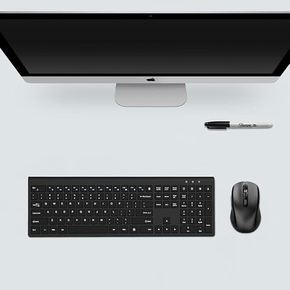 Keyboard and Mouse Wireless, Slim Full Size Keyboard with Calculator Button, Fn Lock, Silent Computer Mouse with Side Button, 2400 DPI, 2.4G USB Cordless Set for Laptop PC Windows Mac -Black