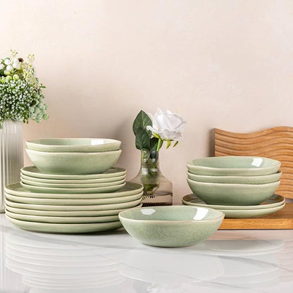 AmorArc Ceramic Dinnerware Sets,Handmade Reactive Glaze Stoneware Plates and Bowls Sets,Highly Scratch Resistant | Dishwasher & Microwave Safe Dishes Set,Service for 6 (18pc)