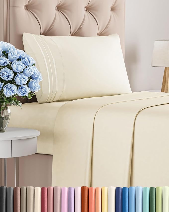 Twin XL Size 3 Piece Sheet Set - Comfy Breathable & Cooling Bed Sheets Set - Hotel Luxury Bedding for Women, Men, Kids, Teens, Boys & Girls - Deep Pockets, Soft, Wrinkle Free - Oeko-Tex - Off White