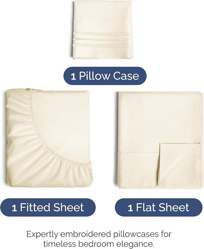 Twin XL Size 3 Piece Sheet Set - Comfy Breathable & Cooling Bed Sheets Set - Hotel Luxury Bedding for Women, Men, Kids, Teens, Boys & Girls - Deep Pockets, Soft, Wrinkle Free - Oeko-Tex - Off White