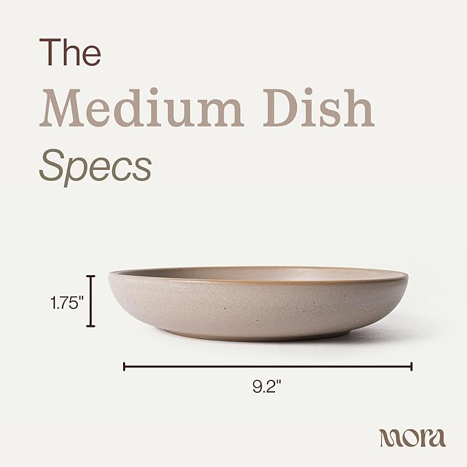 MORA Medium Dishes Set of 4, 30oz Ceramic Pottery Pasta Plate/Wide Bowls - Microwave, Oven and Dishwasher Safe - Mushroom
