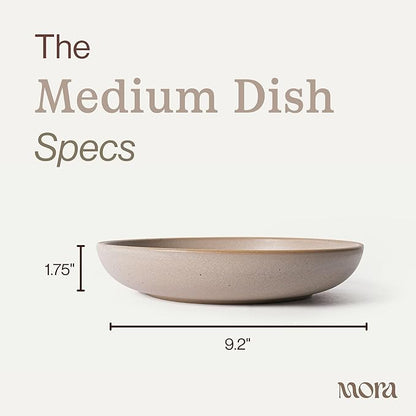 MORA Medium Dishes Set of 4, 30oz Ceramic Pottery Pasta Plate/Wide Bowls - Microwave, Oven and Dishwasher Safe - Mushroom