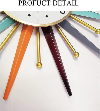 Large Wall Clock 22 Inch Modern Wall Clock Starburst Mid-Century Modern Decor Non-Ticking Battery Operated Colorful Clock Home Decorations for Living Room Bedroom Kitchen Office