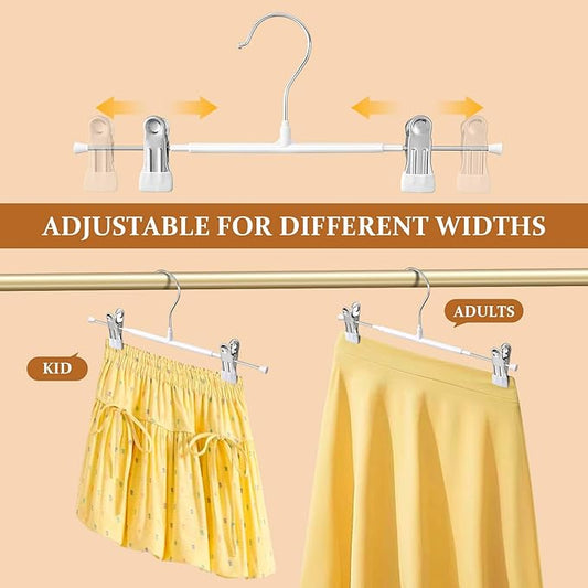 10 Pack 12Inch Heavy Duty Pants Skirt Hangers with Clips,Metal Trousers Hanger for Jeans White Non Slip Women Shorts Hangers Saving Space Clothing Hanger for Adult,Men,Children,Kid,Baby