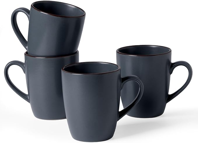 famiware Venus Coffee Mugs for 4, 12 oz Mug Set, Dringking Cup with Handle for Coffee, Tea, Cocoa, Milk, Charcoal