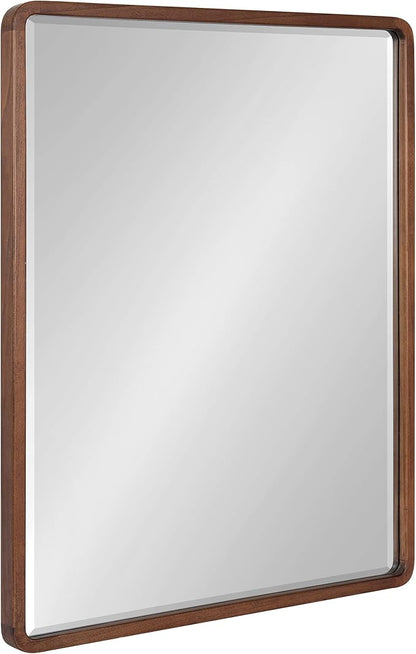 Kate and Laurel McLean Modern Wood Framed Rounded Rectangle Wall Mirror, 24 x 30, Walnut Brown, Decorative Round Rectangular Mirror for Contemporary Wall Decor